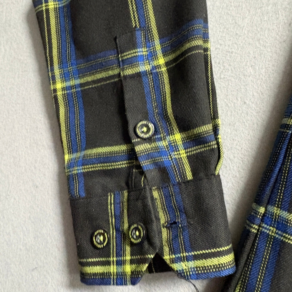 Dixxon Infectious Grooves Flannel Shirt Mens XL Black Yellow Blue Plaid Long