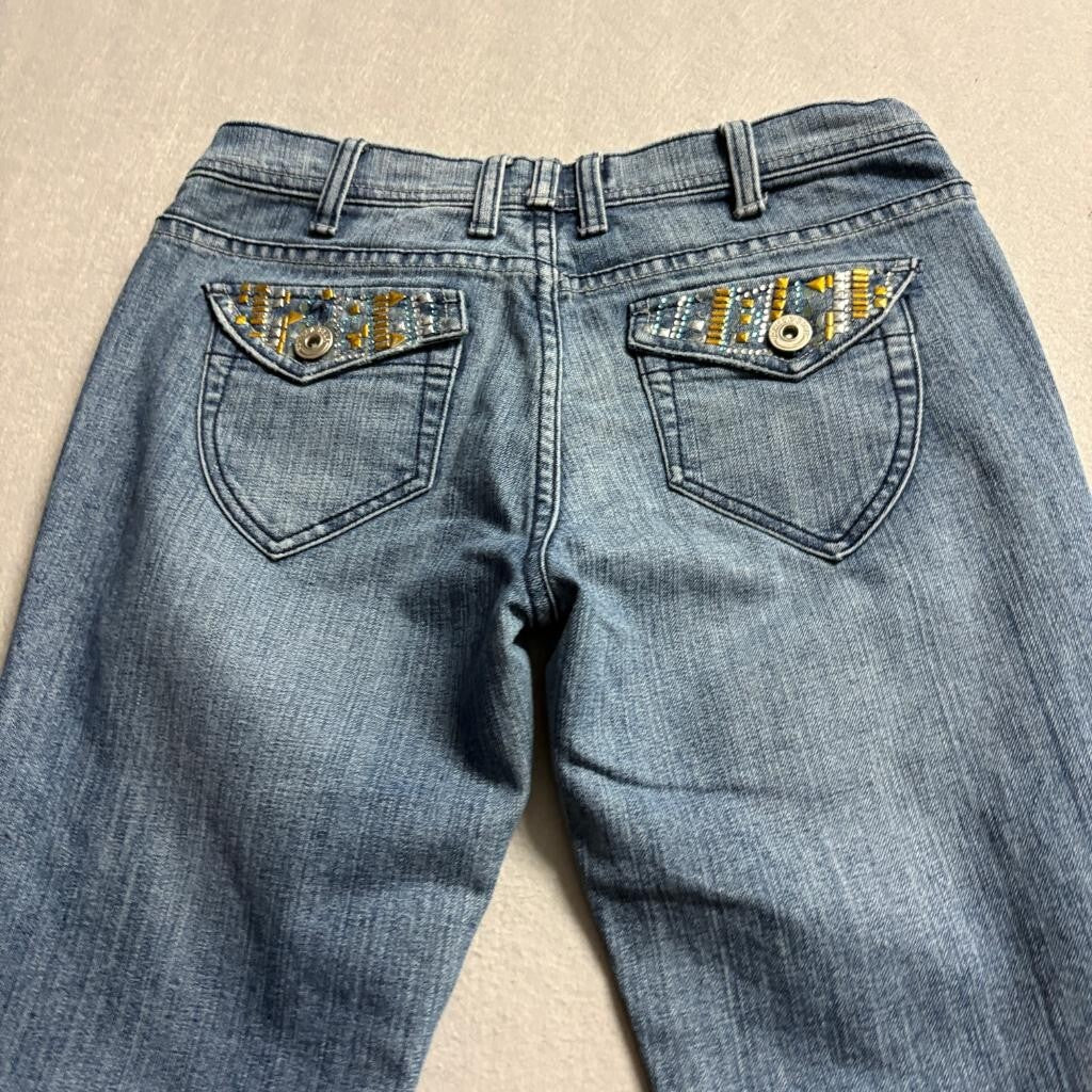 Vanilla Star Jeans Womens 9 Blue Denim Embellished Studded Flap Pocket Bootcut