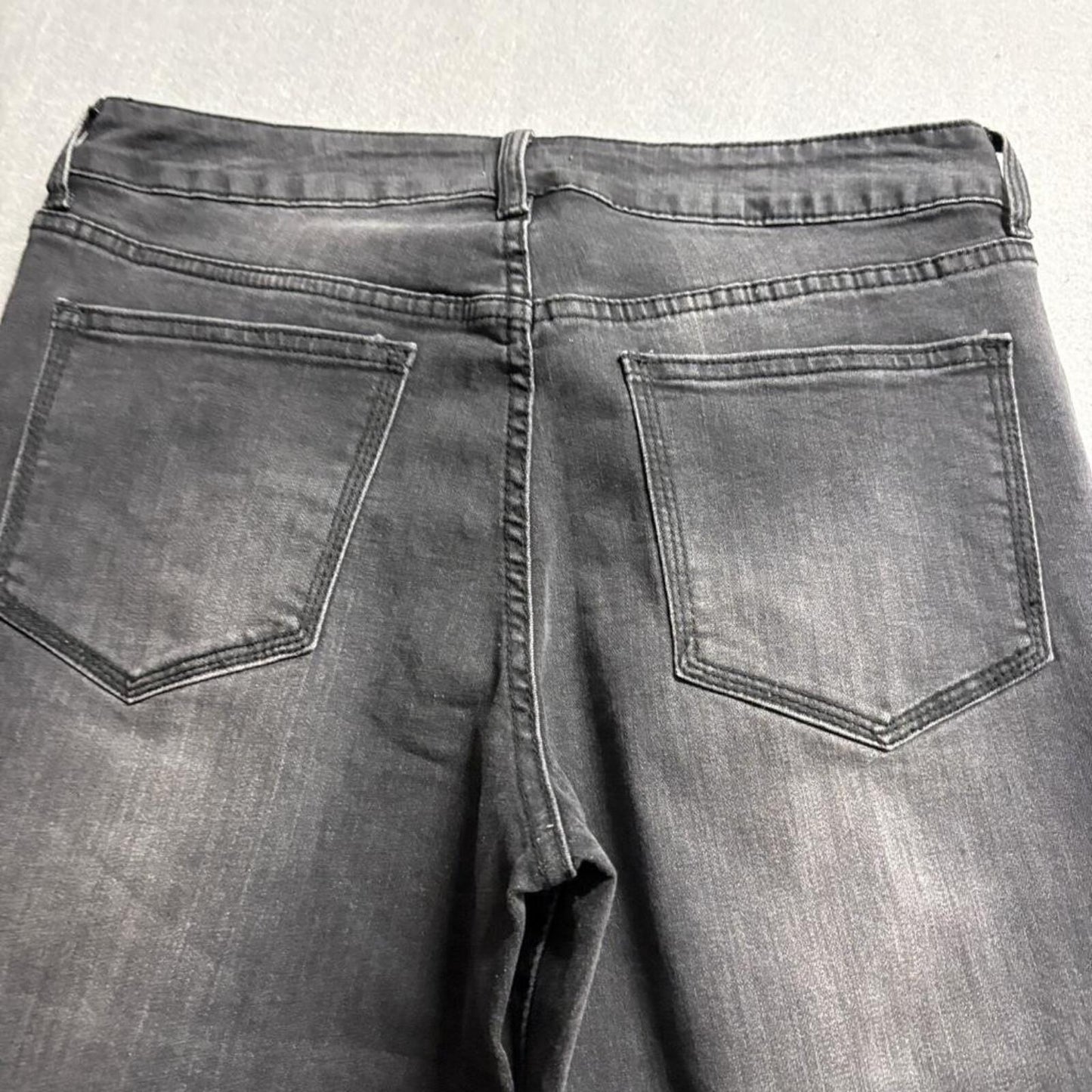 High Noon Flare Jeans Womens 13 31 Grey Faded Denim Raw Hem Stretch Bell Bottom