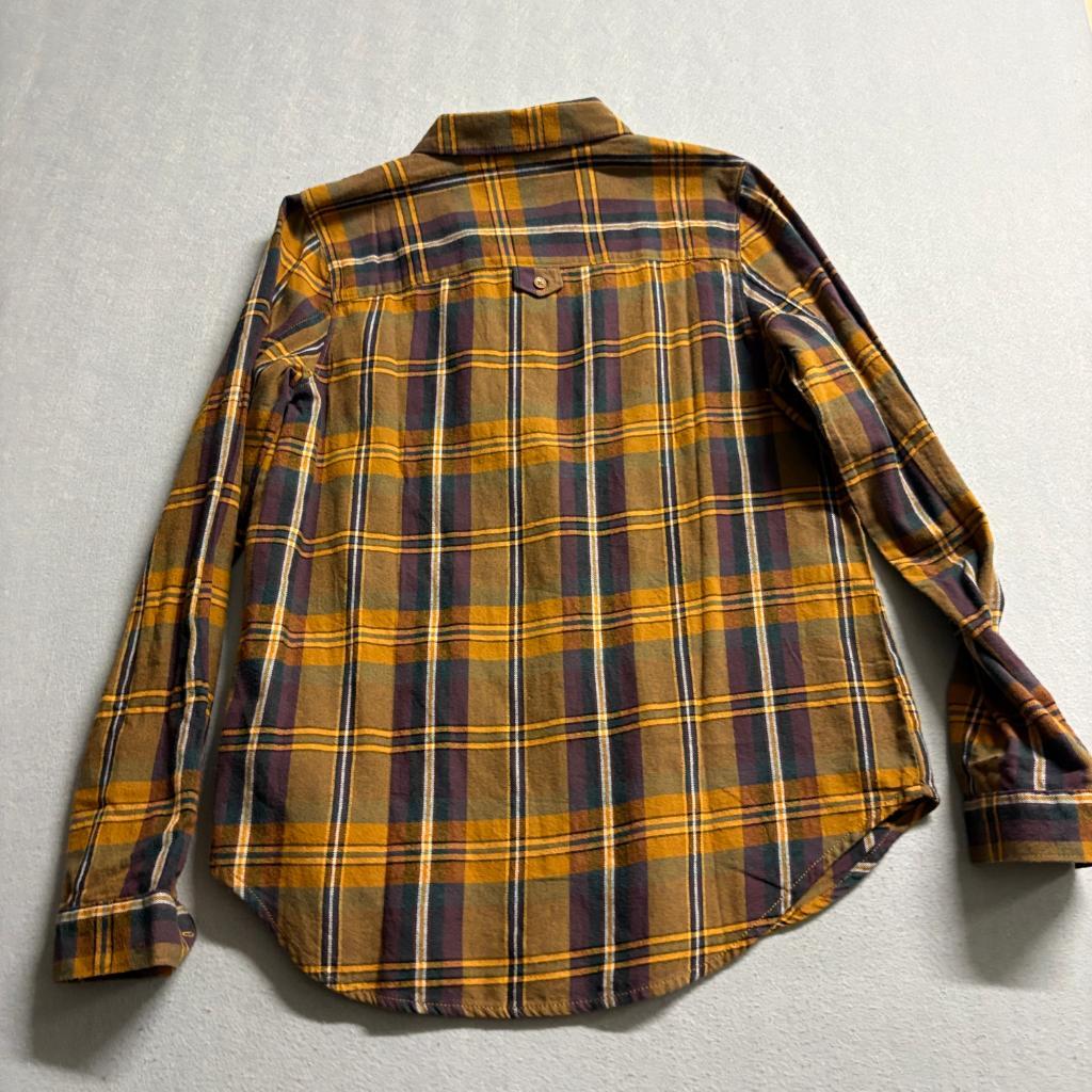 Vans Off The Wall Plaid Flannel Shirt Womens XL Mustard Yellow Purple Cotton