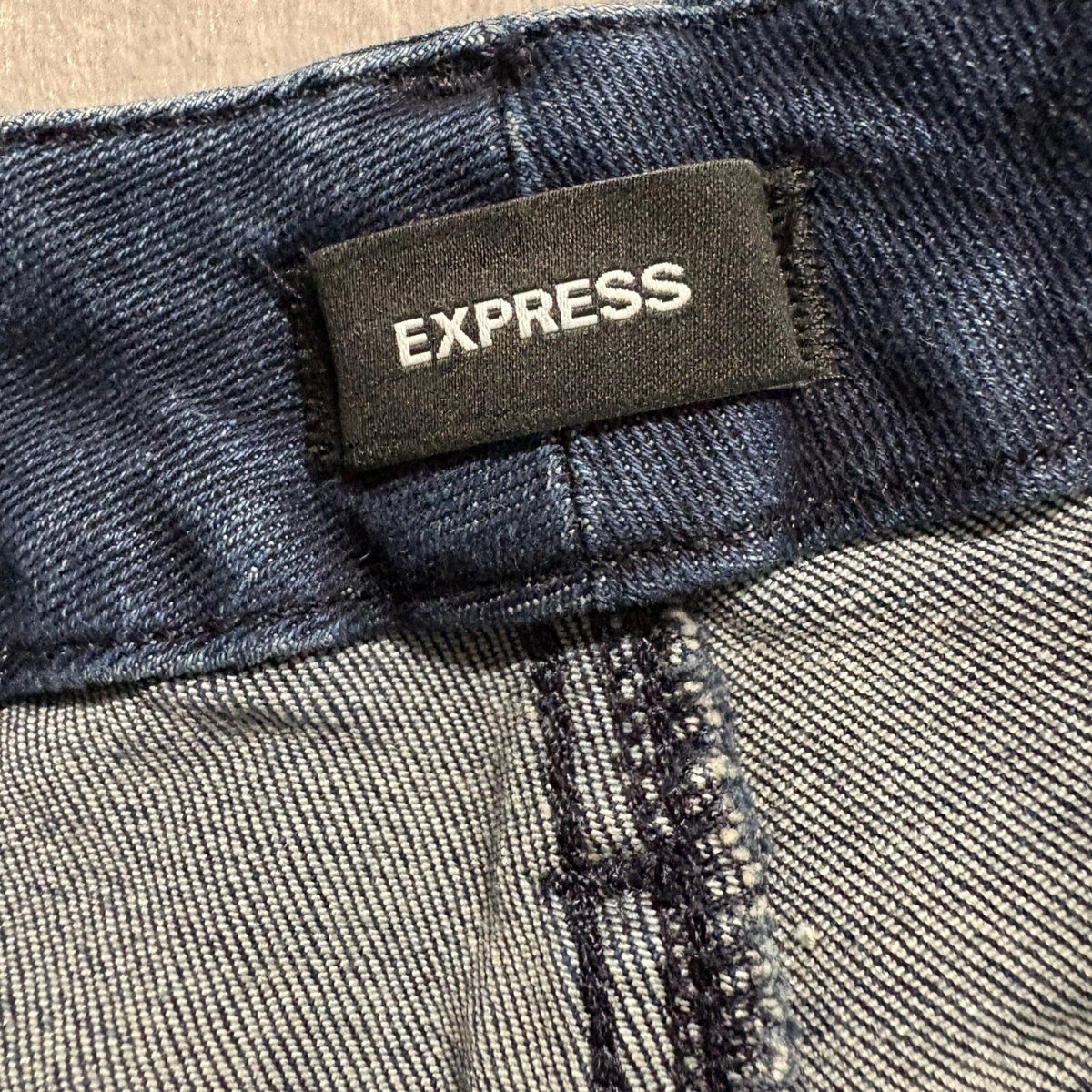 Express 70s Flare Jeans Womens Size S Short Blue High Stretch Raw Hem Mid Rise