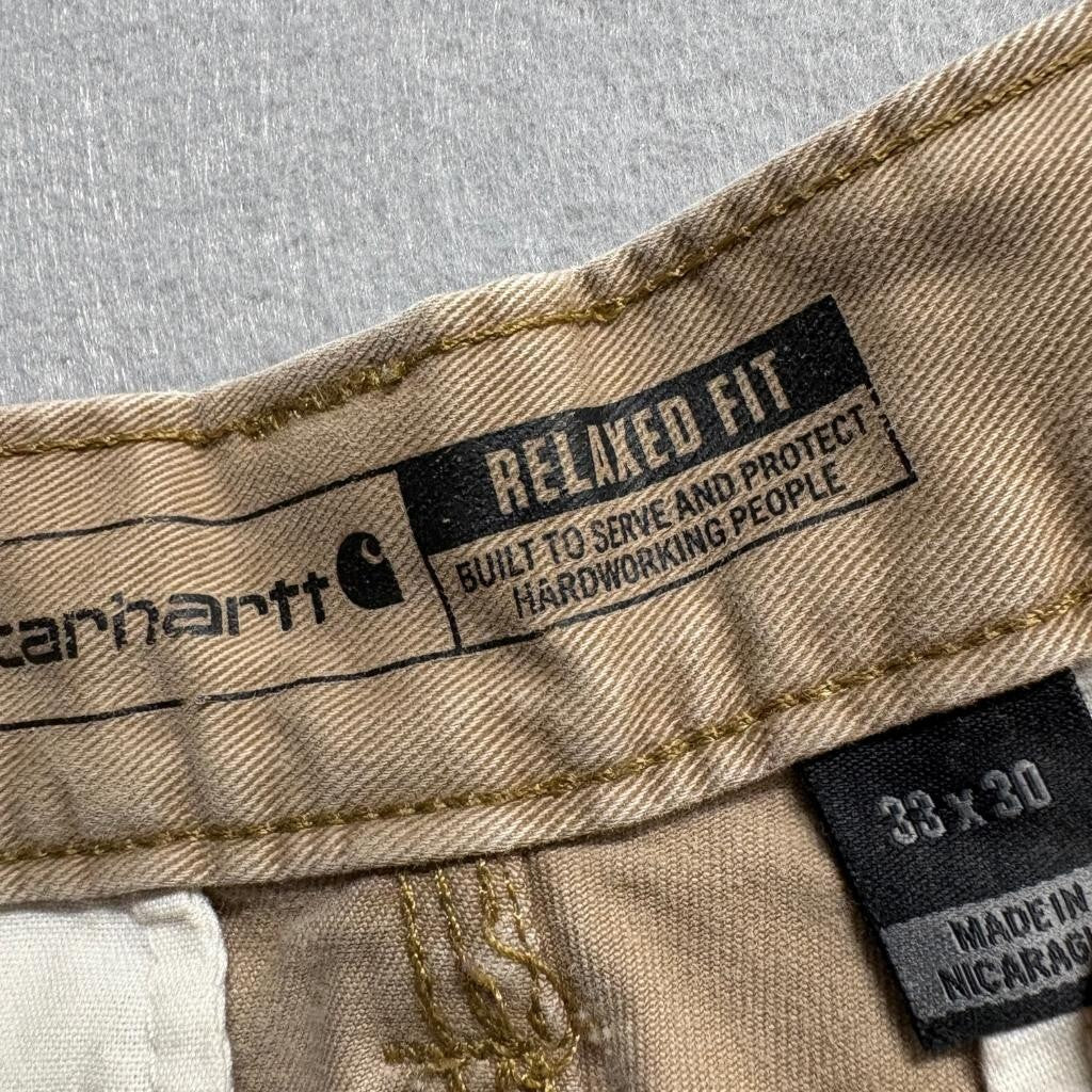 Carhartt Relaxed Fit Twill Work Pants Mens 33x30 Tan Khaki 5-Pocket BN0095-M