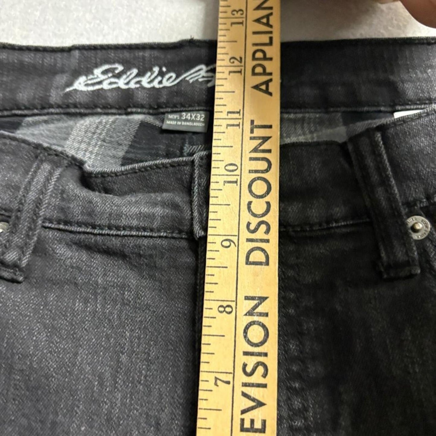 Eddie Bauer Flannel Lined Jeans Mens 34x32 Black Denim Straight Leg Stretch