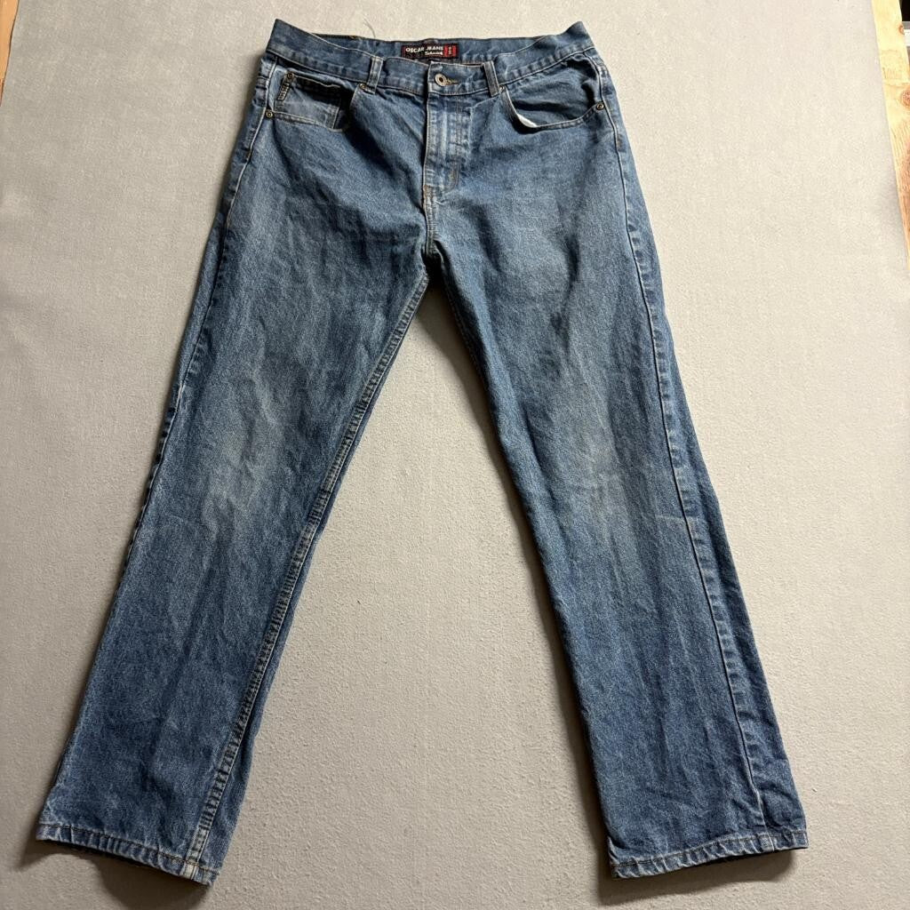 Oscar Jeans Selected Mens 36x30 Blue Denim Straight Leg 100% Cotton Jeans