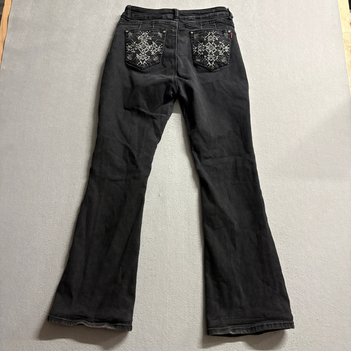 Love You Jeans Womens 13/14 Black Embroidered Rhinestone Pocket Bootcut Stretch