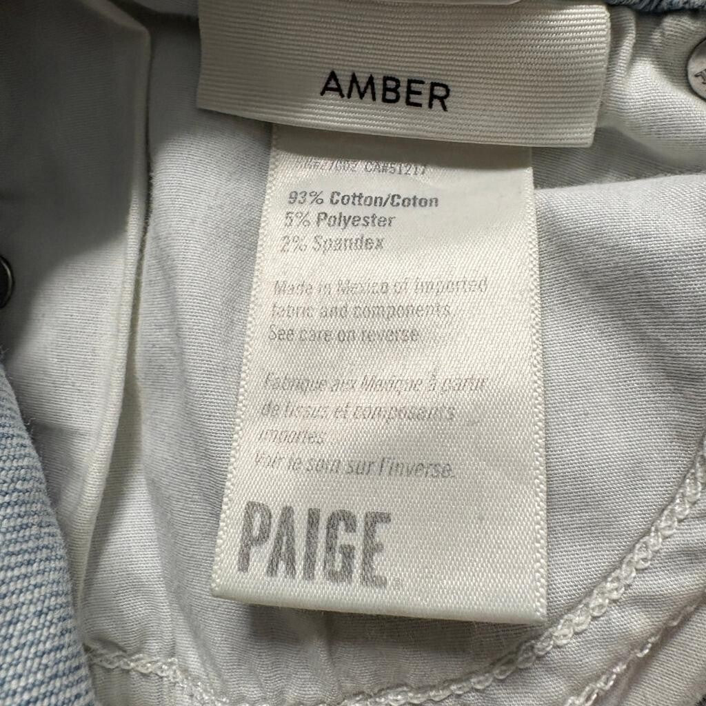 Paige Amber Slim Straight Jeans Womens Size 28 Light Wash Raw Hem Stretch Denim