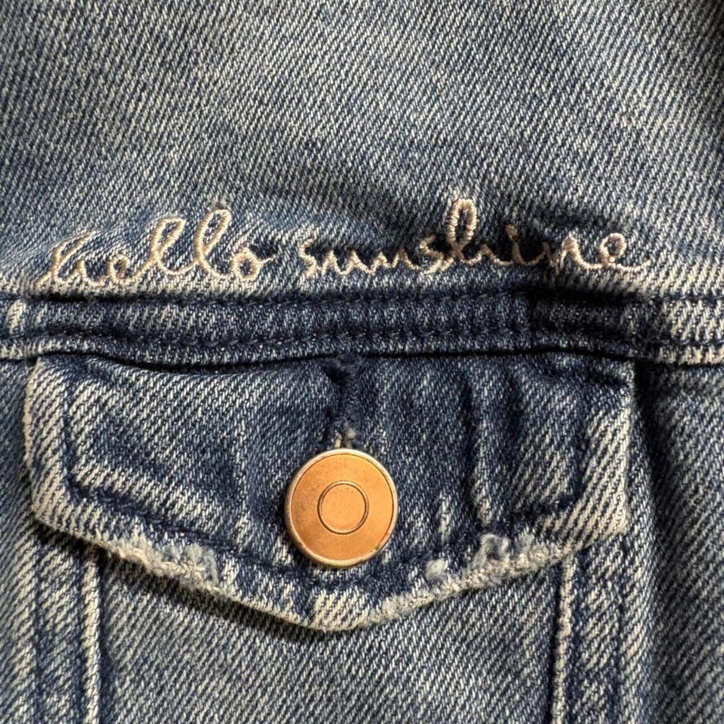 A New Day Girls Denim Jacket Size S Blue Jean Jacket Hello Sunshine Embroidered