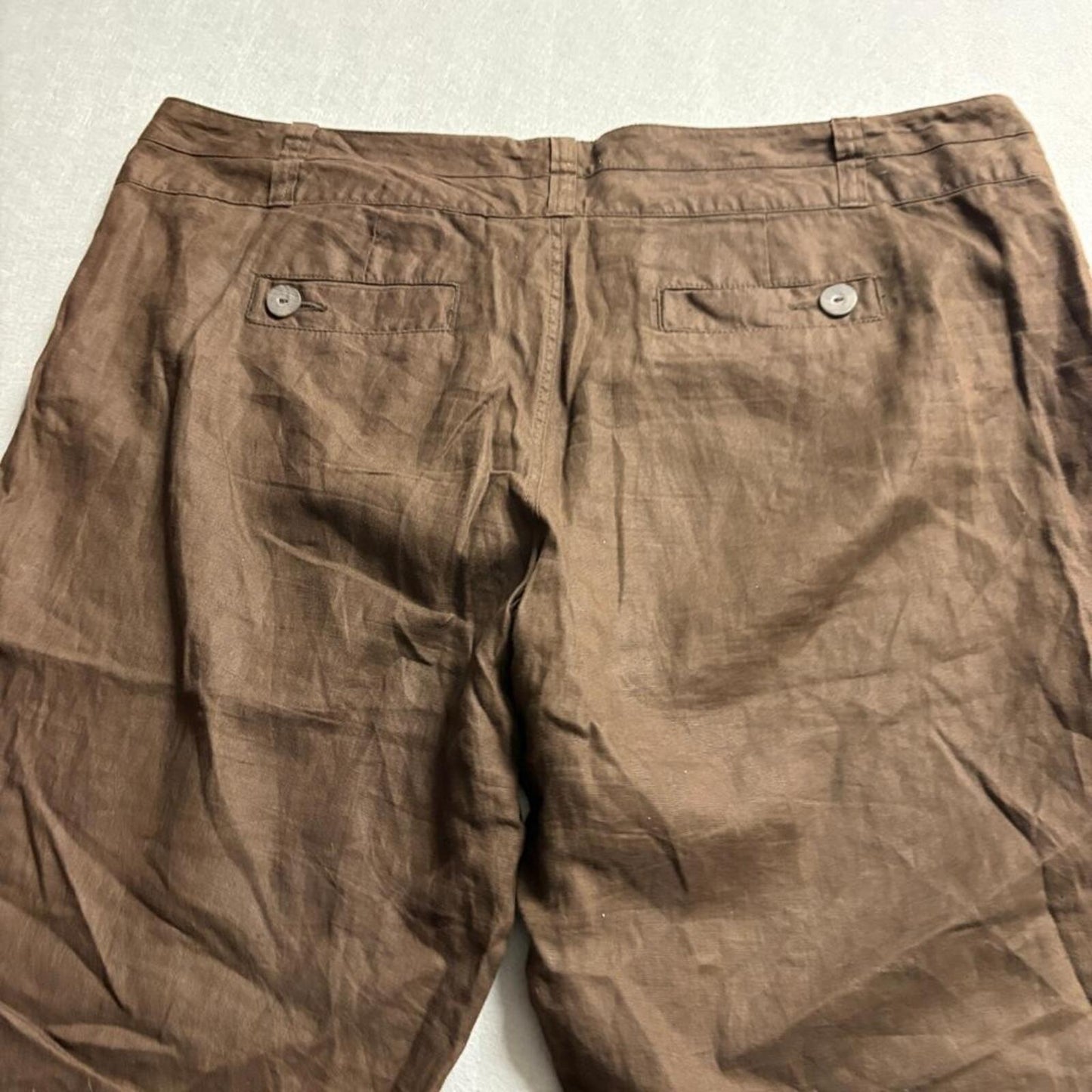Old Navy Womens Plus 22 Brown 100% Linen Crop Pants Just Below Waist Capris