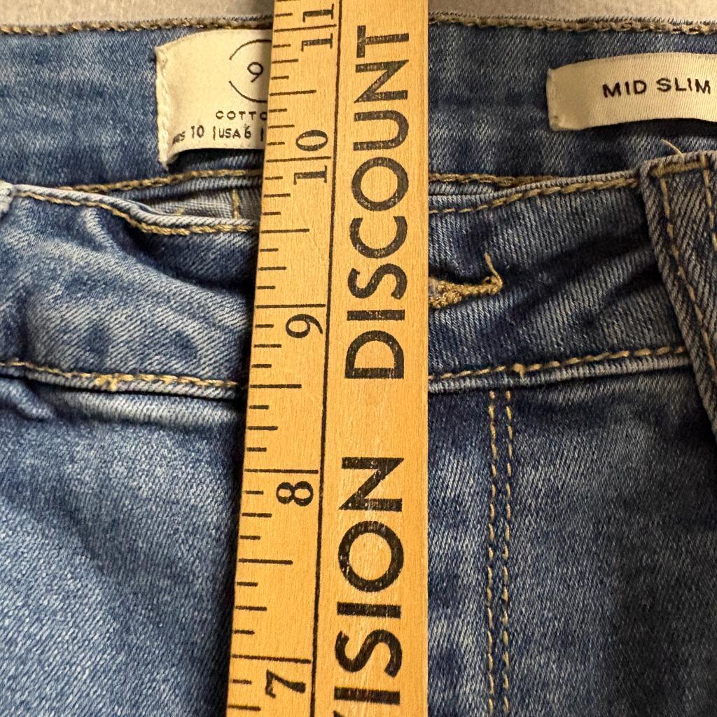 Cotton On 91 Mid Slim Straight Jeans Womens Size 6 Distressed Raw Hem Blue Denim
