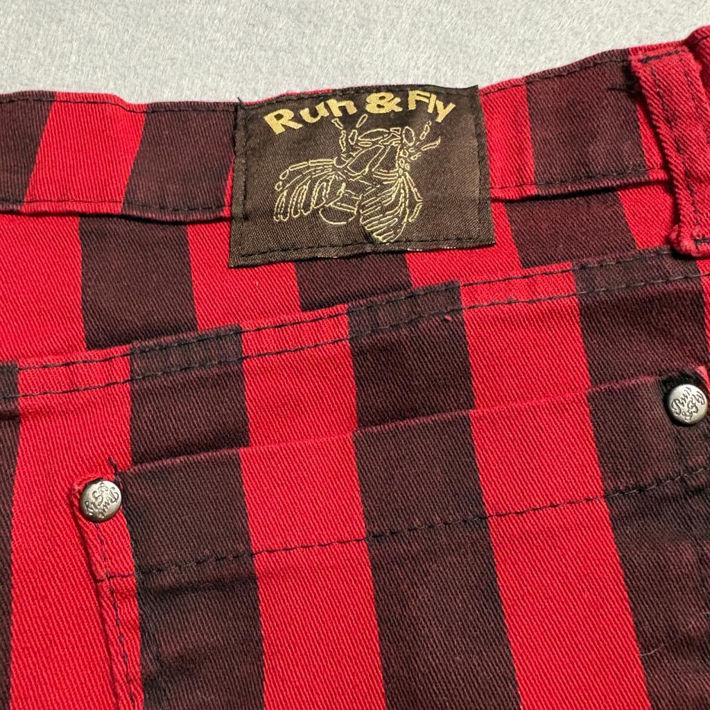 Run & Fly Striped Jeans Womens 18 Red Black Punk Goth Rockabilly Skinny Pants UK