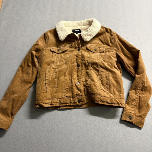 BHJ S.California Corduroy Jacket Womens XL Brown Sherpa Collar Trucker Coat