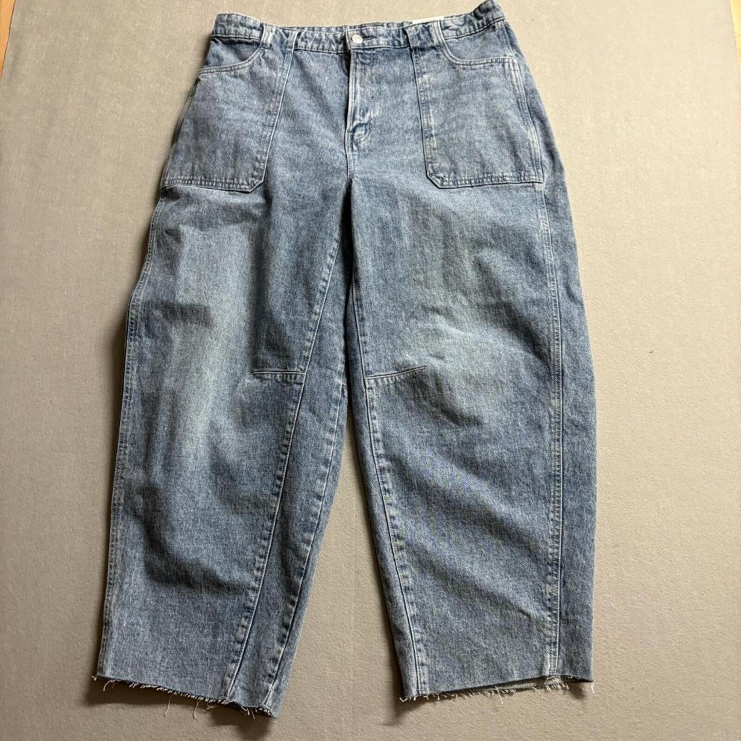 Free Assembly Carpenter Barrel Jeans Womens 16 Blue Acid Wash High Rise Raw Hem