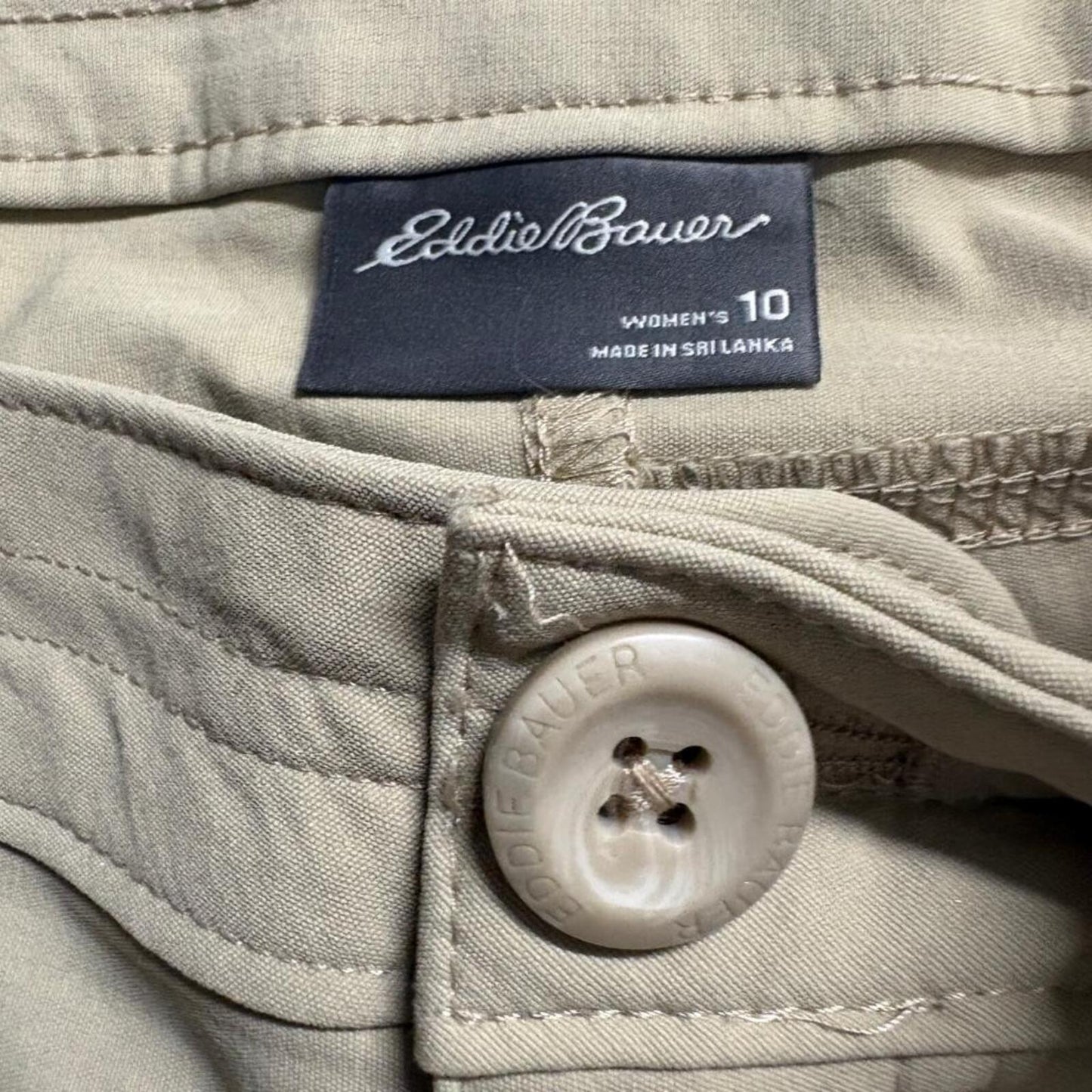Eddie Bauer Horizon Capri Pants Womens 10 Khaki Tan Nylon Stretch Cargo Hiking