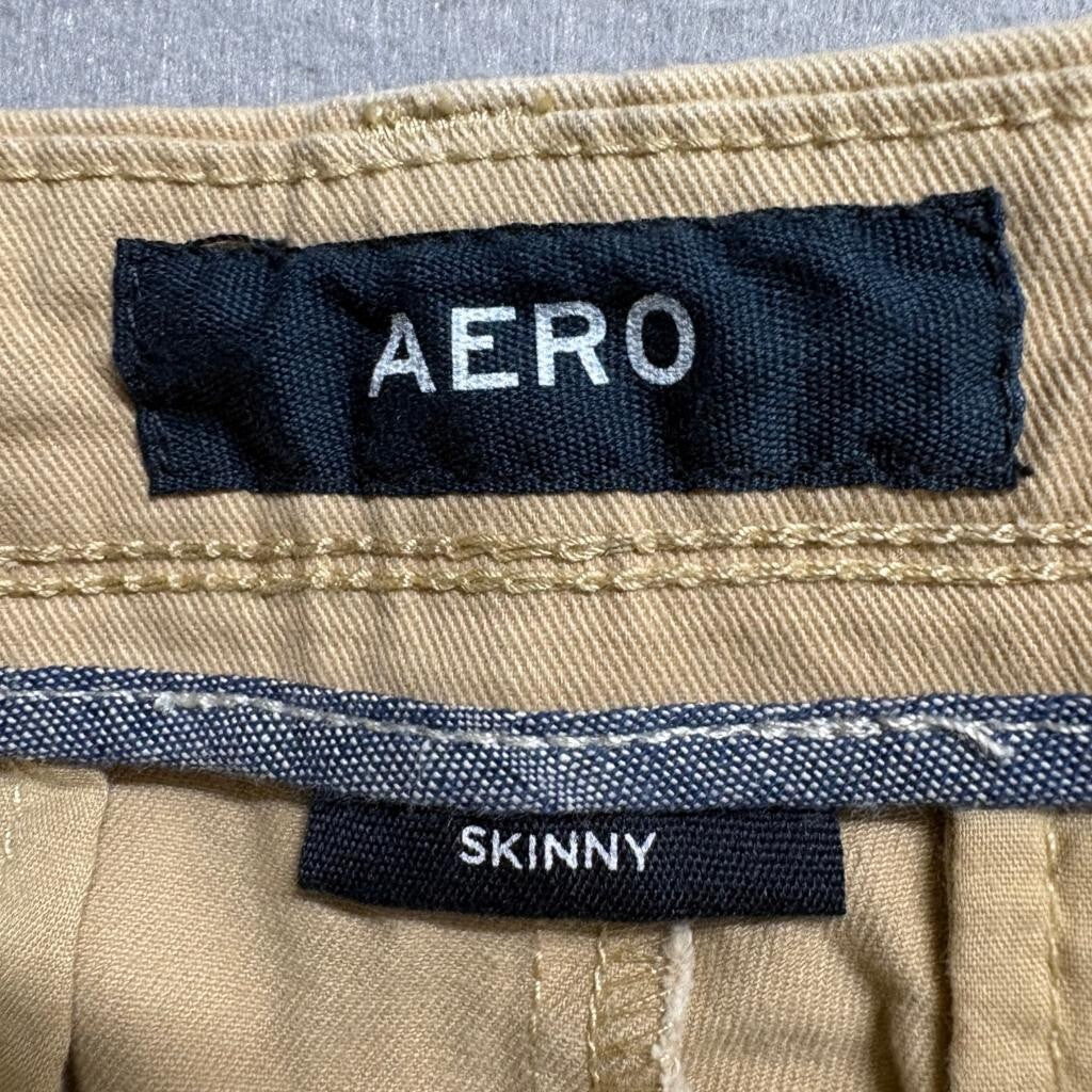 Aeropostale Mens Skinny Chino Pants 28x32 Khaki Tan Cotton Stretch Casual