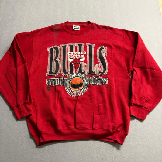 Vintage Chicago Bulls Tultex Sweatshirt Mens XL Red 90s NBA Crewneck Stain Flaw