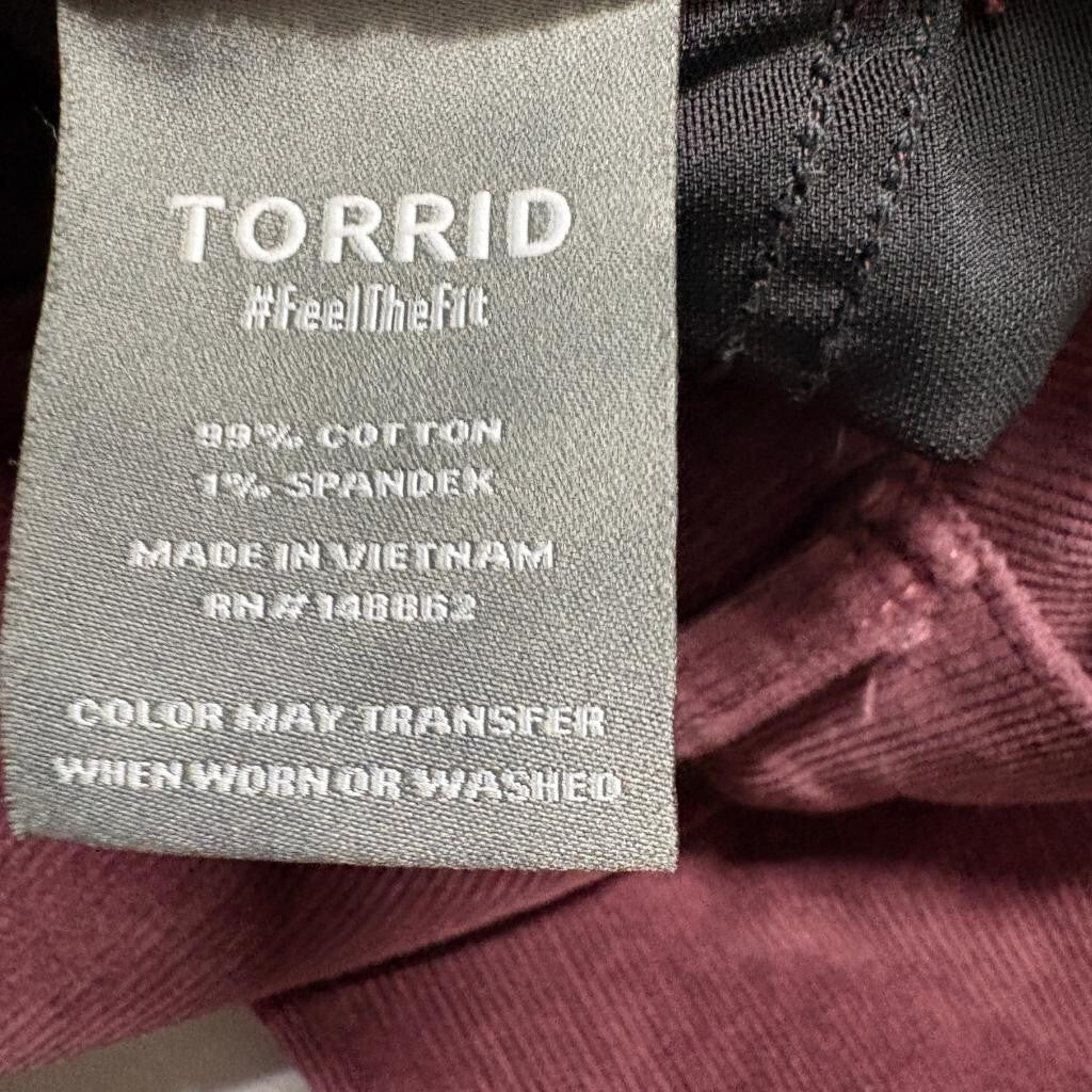 Torrid Corduroy Pants Womens Plus 16S Burgundy Purple Stretch Wide Leg Crop