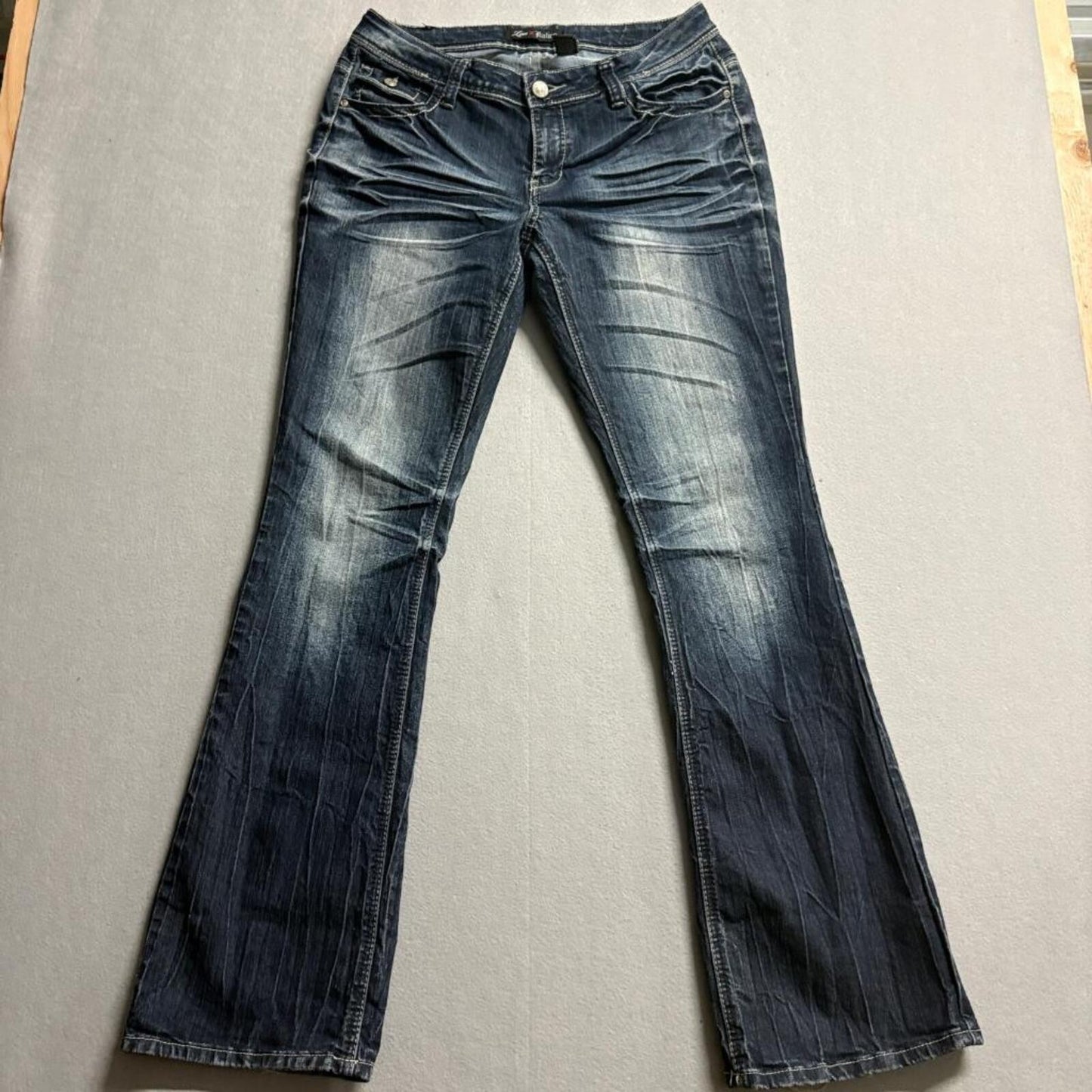 Love Nation Jeans Womens 12 Blue Denim Bootcut Thick Stitch Embroidered Pockets