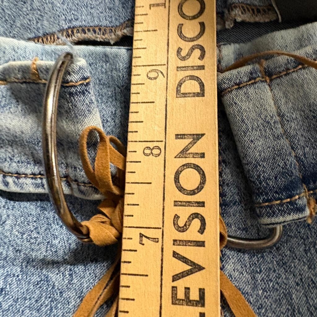 Derek Heart Flare Jeans Womens Size 9 Blue Denim Lace Up Belt Back Zip Y2K Style