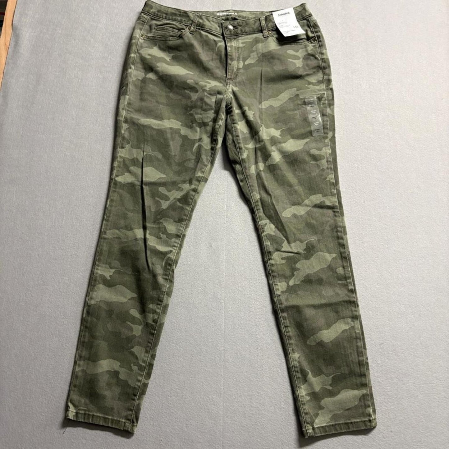 Sonoma Goods For Life Skinny Jeans Womens 16L Green Camo Mid Rise Stretch New
