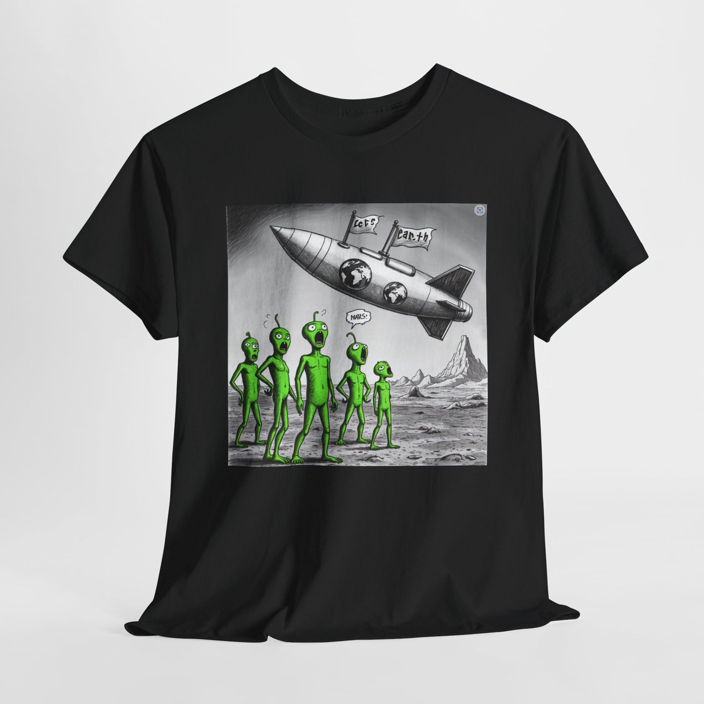 Earth Mars Aliens Unisex Heavy Cotton Tee