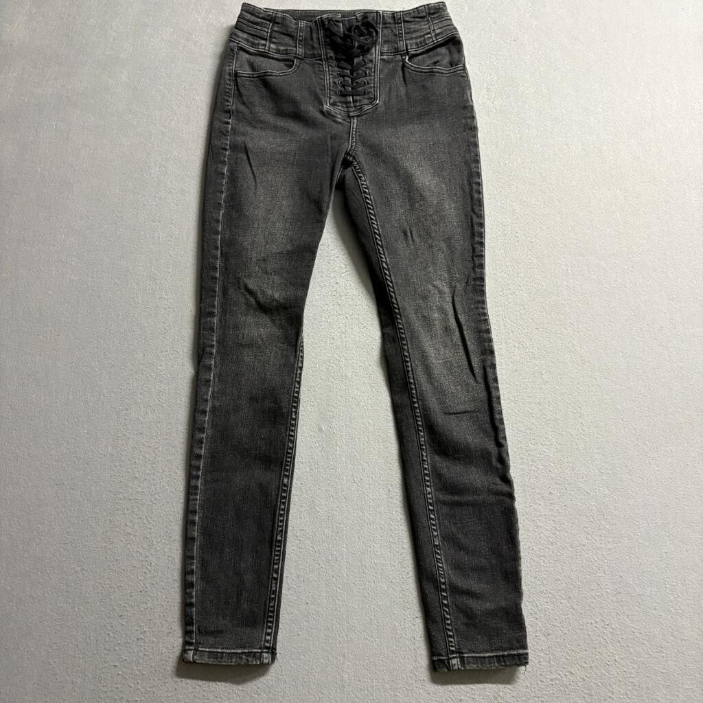 We The Free Free People Lace Up Skinny Jeans Womens 26 Gray High Rise Stretch
