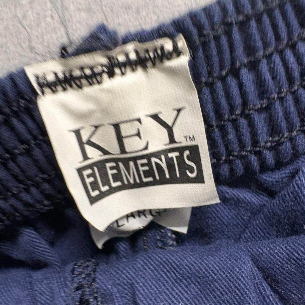 Vintage Key Elements Mens Large Navy Blue White Stripe Athletic Shorts Made in