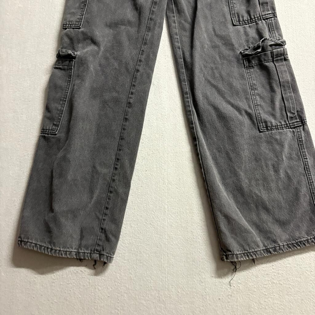Shein Womens Cargo Jeans Size US 4 Gray Denim Wide Leg High Rise Utility Pants