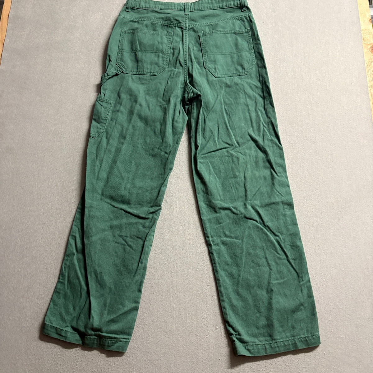 H&M Divided Womens Green Cotton Carpenter Utility Pants Size 10 Straight Leg