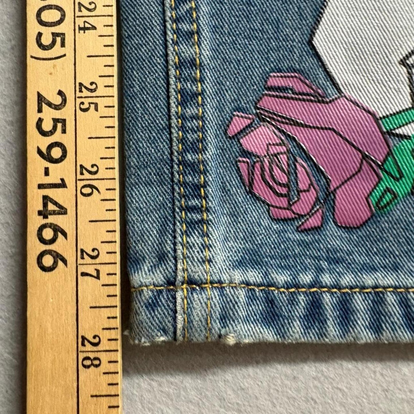 SHEIN Skull Rose Graffiti Print Jeans Womens XS Blue Denim Straight Leg Pants