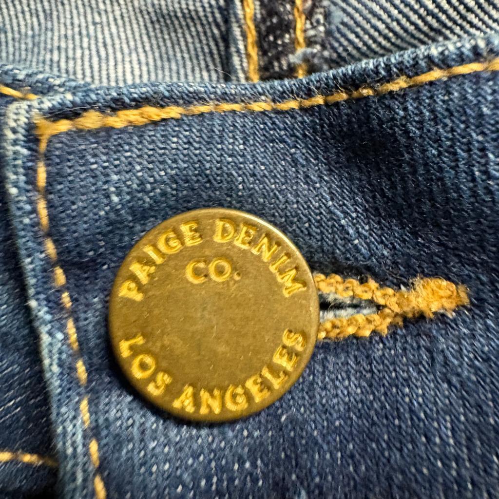 Paige Penny Flare Jeans Womens 27 Blue Denim Stretch Made in USA