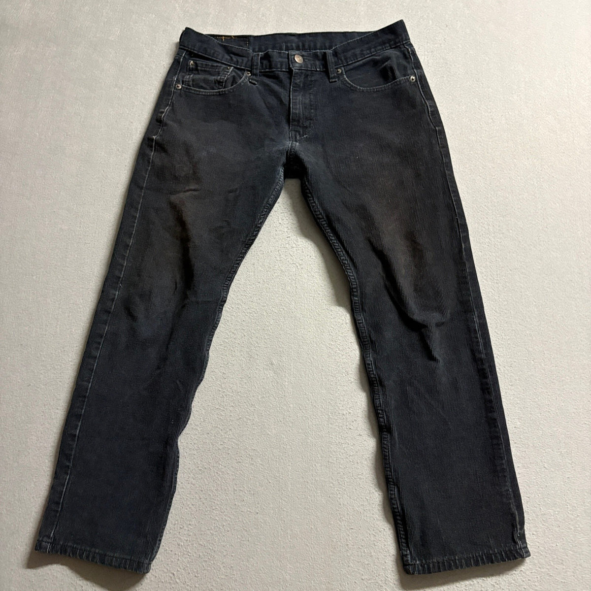 Levis 502 Mens Black Corduroy Tapered Leg Jeans W30 L30 Black Fine Cord Pants