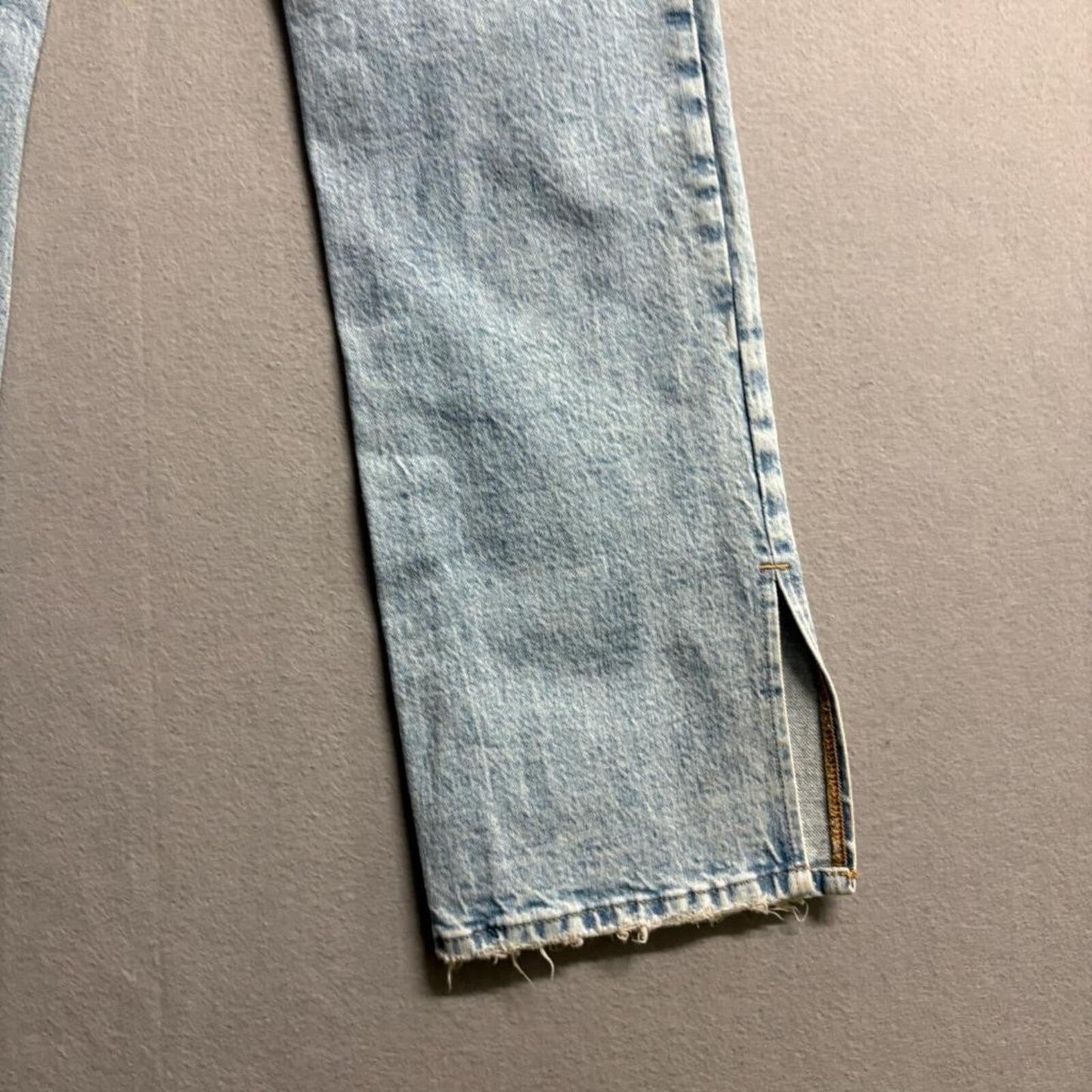 Good American Good Boy Jeans Womens 4/27 Light Wash High Rise Split Hem Denim