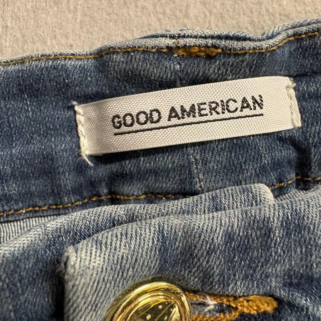 Good American Good Legs Distressed Skinny Jeans Womens Size 4/27 Blue Stretch