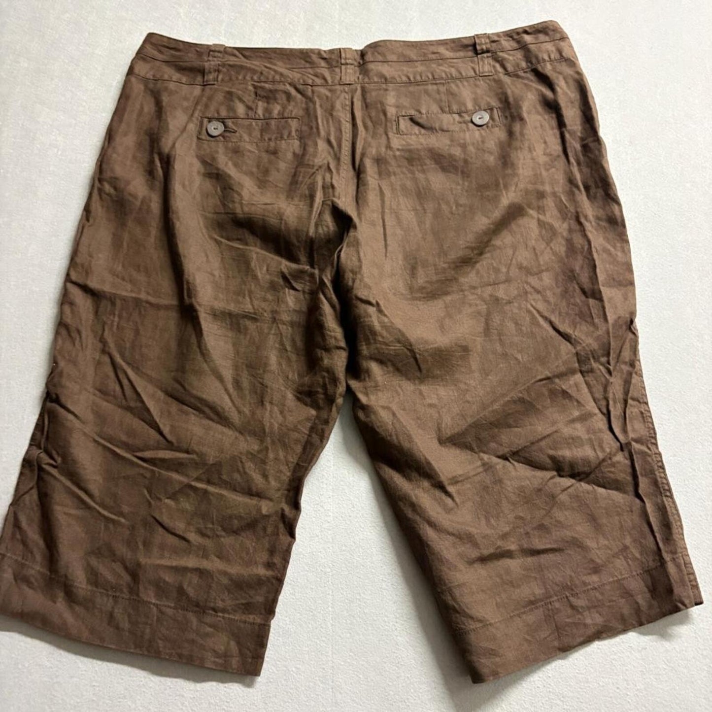 Old Navy Womens Plus 22 Brown 100% Linen Crop Pants Just Below Waist Capris