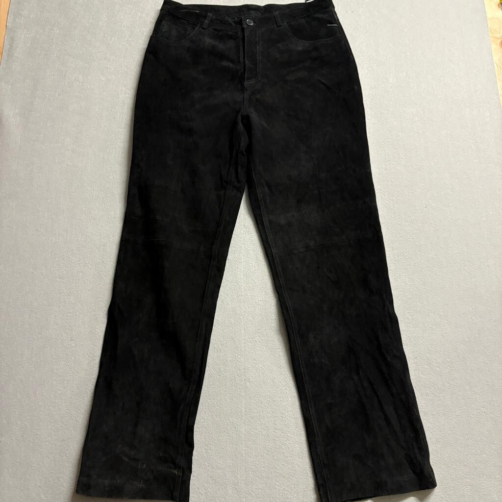 Brandon Thomas Black Suede Leather Pants Womens Size 12 Straight Leg Lined