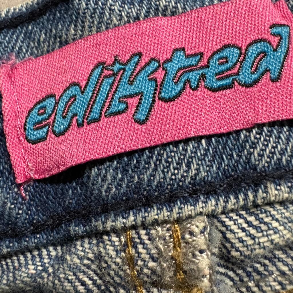 Edikted Distressed Straight Leg Jeans Womens XL Blue Denim High Rise Ripped
