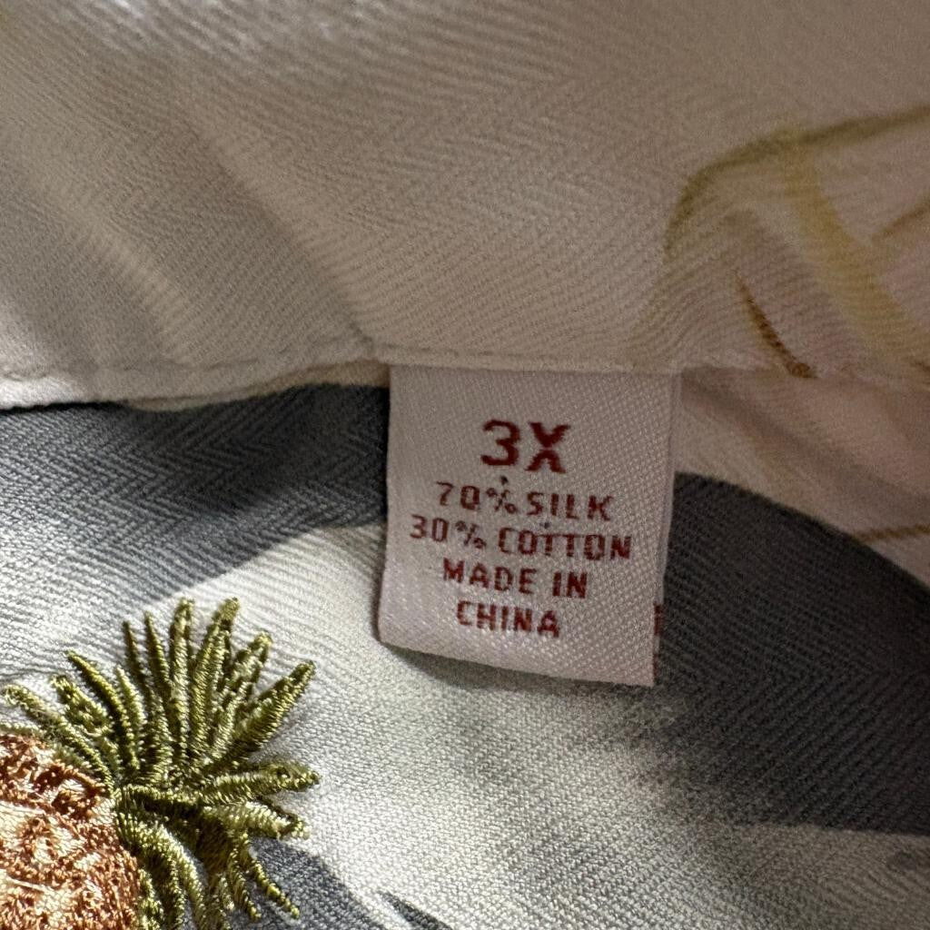 Caribbean Joe Mens 3X Silk Cotton Hawaiian Shirt Tropical Palm Leaf Beige Green