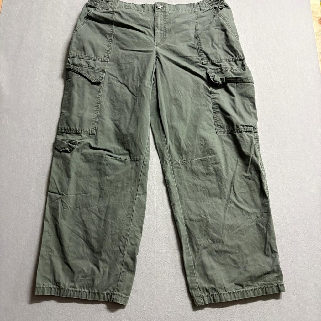 No Boundaries Cargo Pants Womens XXL 20 Green Cotton Wide Leg Utility Y2K