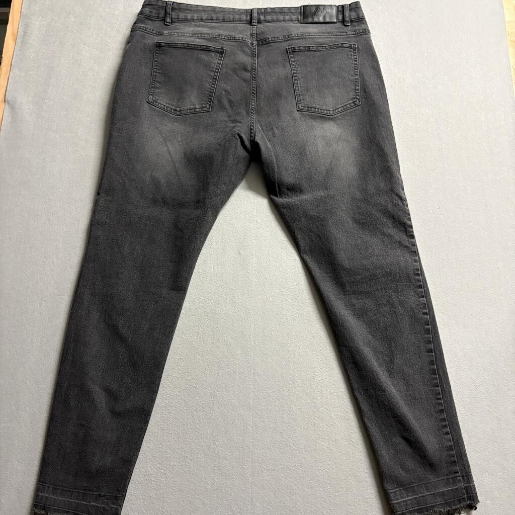 BoohooMAN Skinny Jeans Mens 44 Gray Raw Hem Distressed Stretch Denim