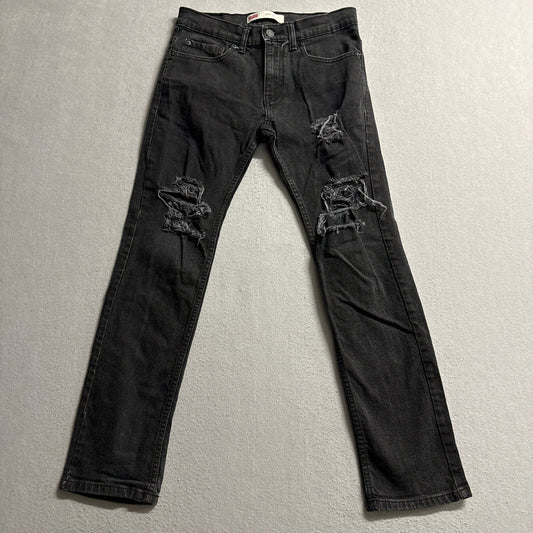 Levis 511 Slim Jeans Mens 28x28 Black Distressed Ripped Denim Pants 16 REG