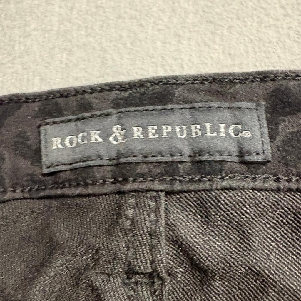 Rock & Republic Kashemiere Jeans Womens 14M Black Gray Leopard Print Skinny