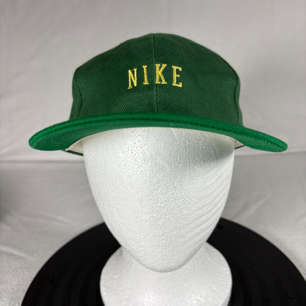 Vintage Nike Swoosh Snapback Hat Mens Green Gold Embroidered Spellout Cap NWT