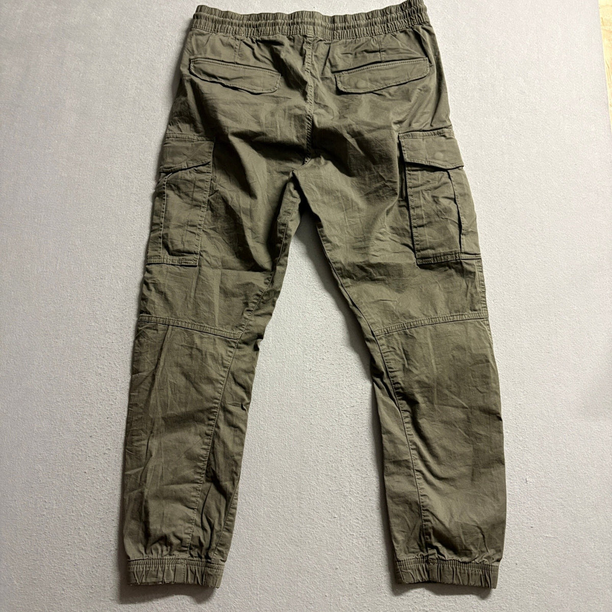 H&M Mens Cargo Jogger Pants Medium Green Cotton Blend Elastic Waist Drawstring