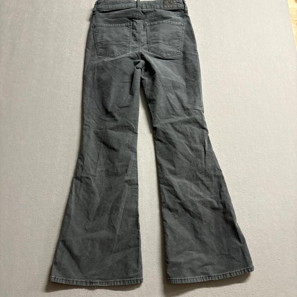 American Eagle Corduroy Pants Womens 4 Gray High Rise Flare Button Fly Stretch