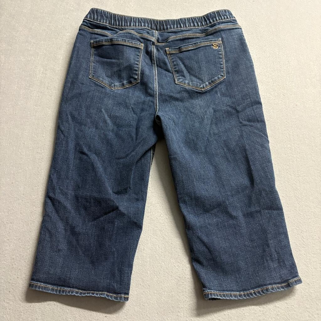 Susan Graver Jeans Womens 6 Blue Denim Pull On Sailor Button Crop Capri Pants