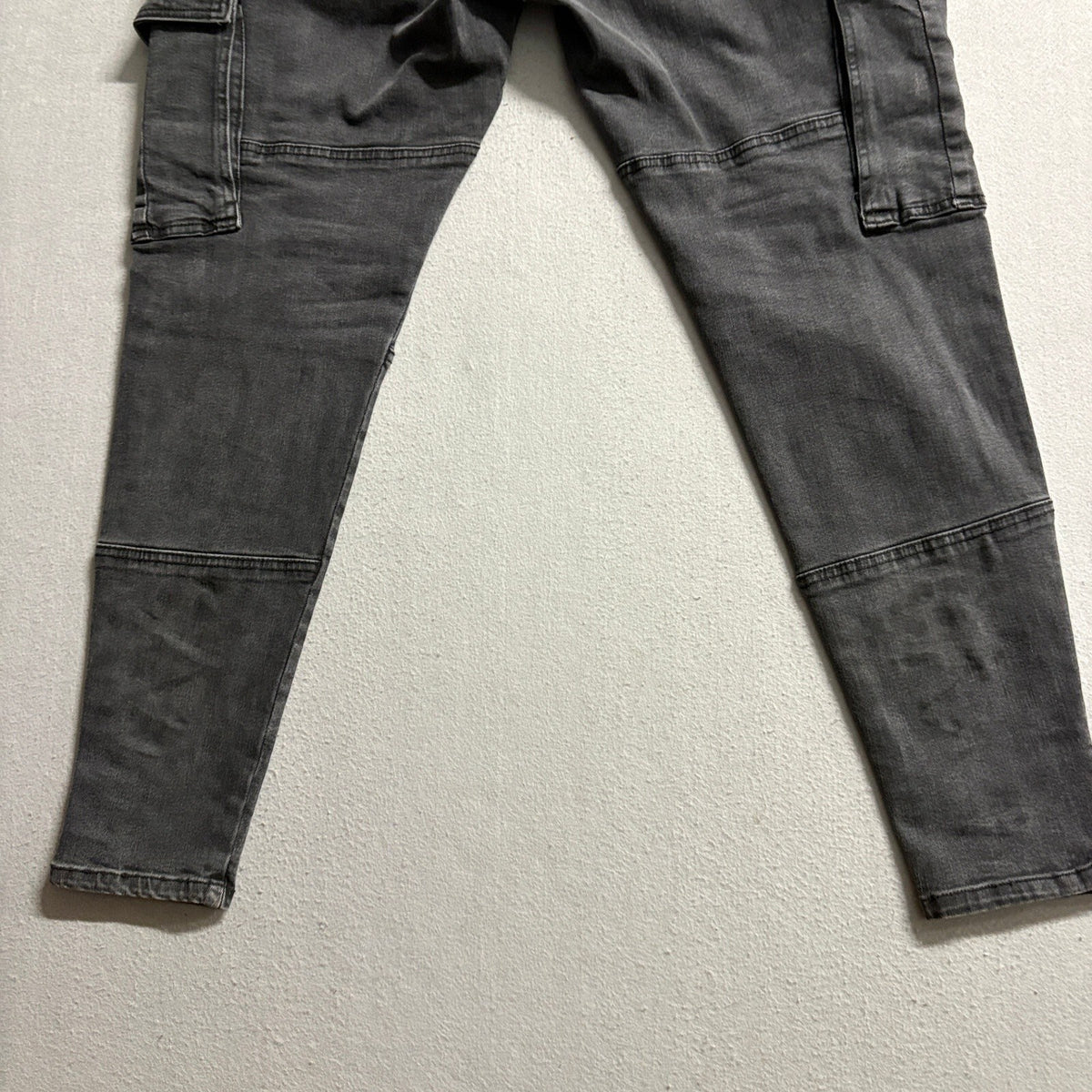 Zara Man Black Denim Skinny Cargo Pants Mens Size 36 Ankle Zip Biker Moto Jeans