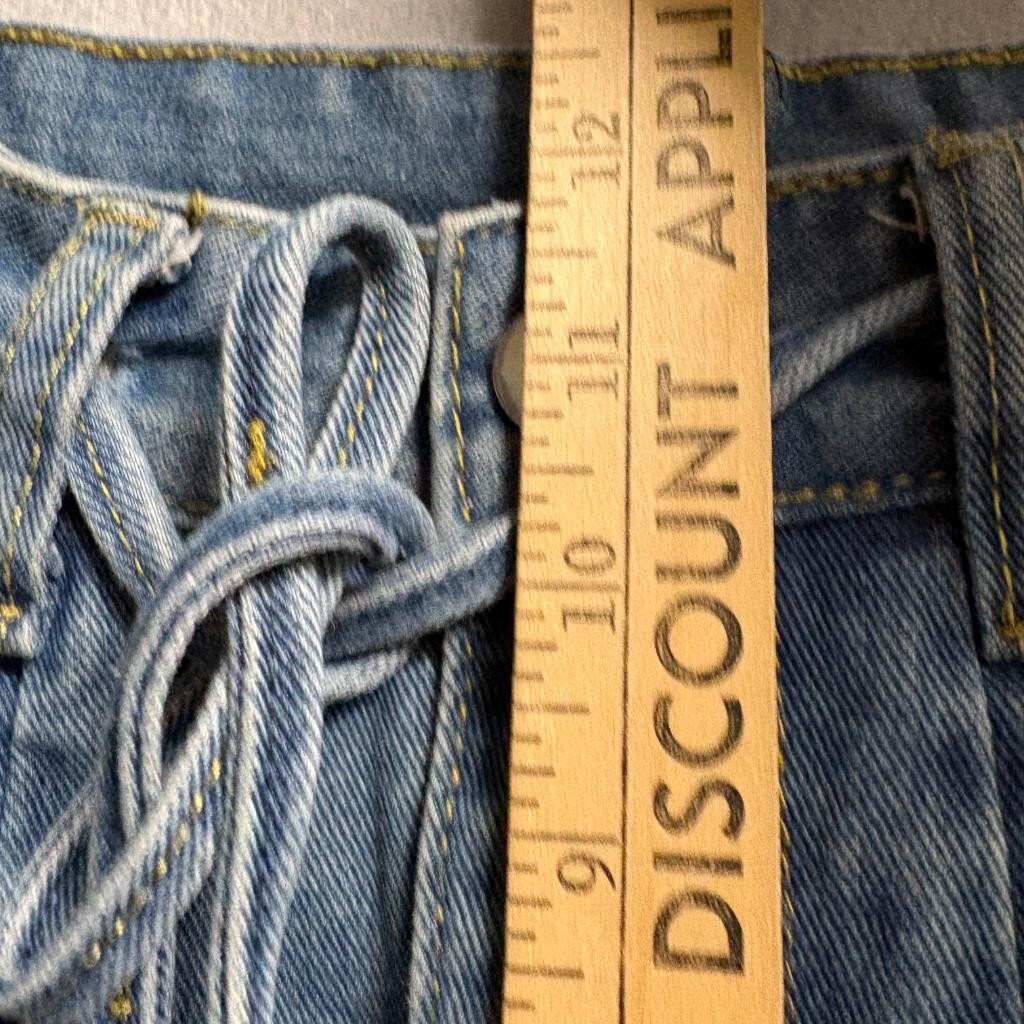 Unbranded Womens Blue Denim Cargo Jeans Size S Wide Leg High Rise Drawstring