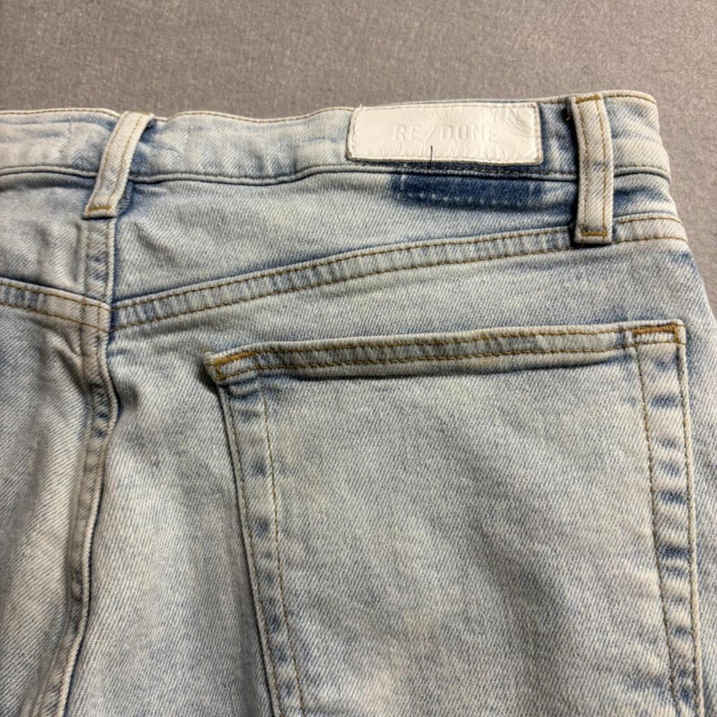 RE/DONE High Rise Crop Jeans Womens 31 Calm Waters Light Wash Raw Hem Stretch