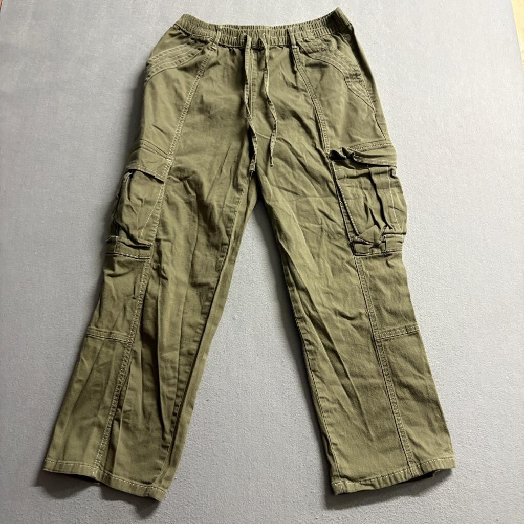 Almost Famous Cargo Pants Womens Large Green Cotton Blend Elastic Waist Utility