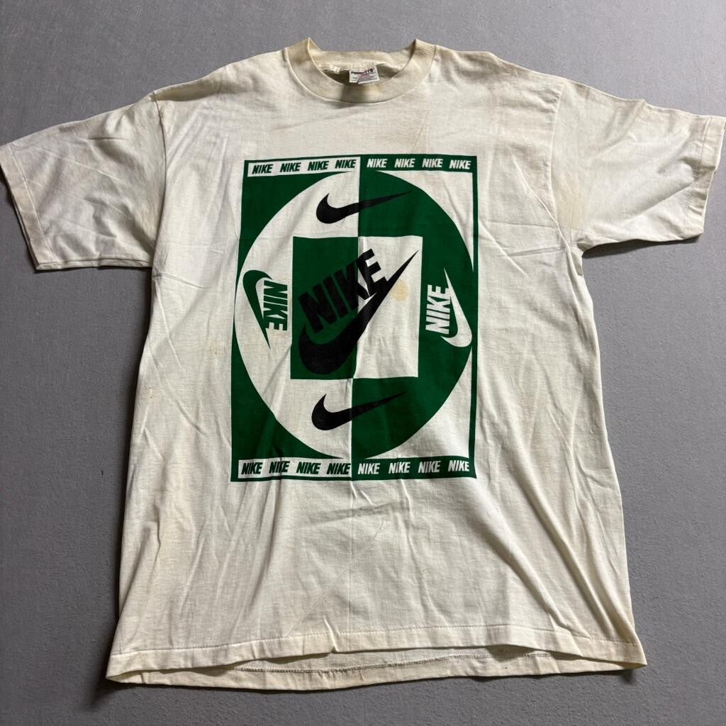 Vintage 90s Nike Graphic T-Shirt Mens XL White Green Swoosh Oneita Power-Pro